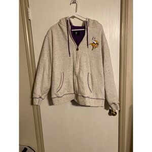 NFL Pro Line Minnesota Vikings Sherpa Lined Full Zip Hoodie Oatmeal Speckle 2XL